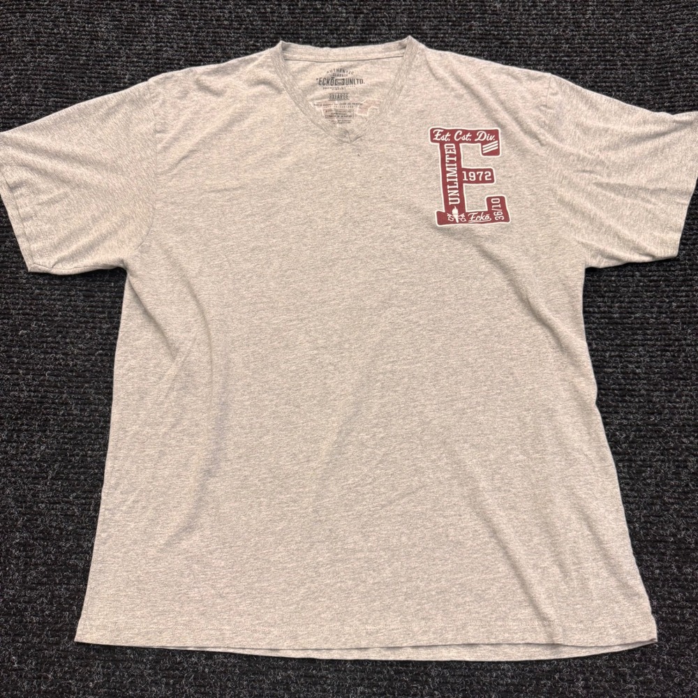 Ecko Unltd Mens 3XL Heather Grey V-Neck Graphic T-Shirt Skull Logo Streetwear